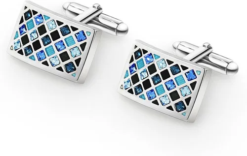 Vista 3 de Mr.Van Elegant Swarovski Crystal Cufflinks Blue Glimmering Cuff Links Set Wedding for Him