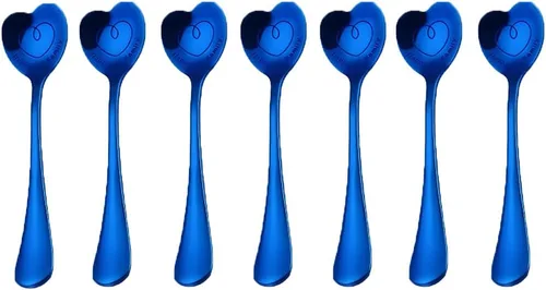 Vista 11 de 7 piezas de cucharas de acero inoxidable con forma de corazón - Café, postre, helado, té, amor - Lindas (doradas)