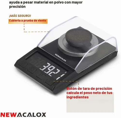 Vista 6 de Báscula miligráfica con suministro USB, báscula de recarga NEWACALOX de 100 x 0.00 oz, báscula de polvo de laboratorio multifunción portátil de alta