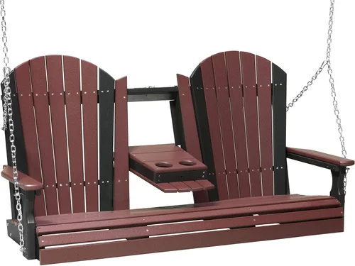 Vista 9 de LuxCraft Adirondack - Columpio colgante para porche delantero de 5 pies con consola abatible, asientos hasta 3, banco de columpio de patio al aire