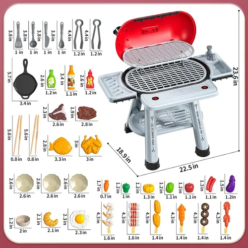 Vista 6 de Juego de Parrilla de Barbacoa para Niños de 4 a 8 Años, Juguetes de Cocina de Juego con Humo y Luz para Niños de 3 4 5 6 7, Juguetes de Barbacoa