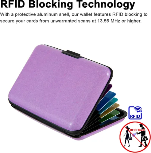 Vista 50 de Soporte para tarjetas de crédito, cartera metálica con bloqueo RFID para tarjetas de identificación para mujeres y hombres, funda rígida de aluminio