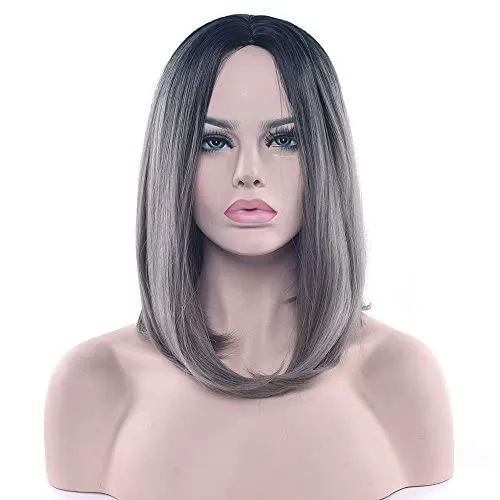 Vista 2 de IMISSU Pelucas cortas de cabello natural para cosplay, color degradado, pelucas de fiesta de disfraces de Halloween para mujeres