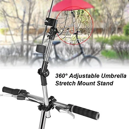 Vista 2 de Soporte de paraguas para cochecito, 360° ajustable para bicicleta, soporte elástico, soporte para cochecito de bebé, silla de cochecito (negro)