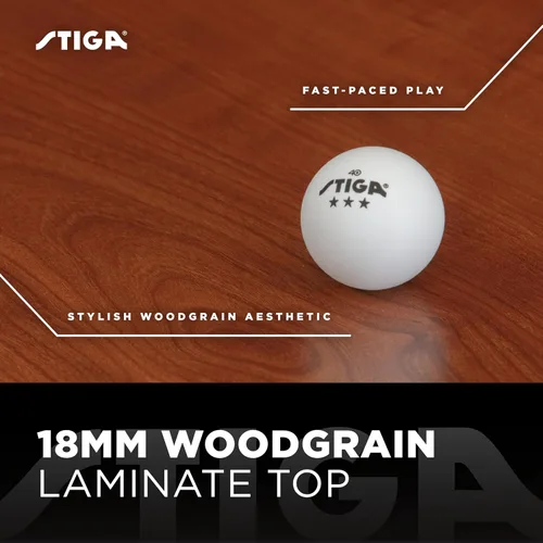 Vista 3 de STIGA Mesa de ping pong ultra interior – Mesa de ping pong de grano de madera de 0.709 in con marco de acero, red de torneo y poste, niveladores
