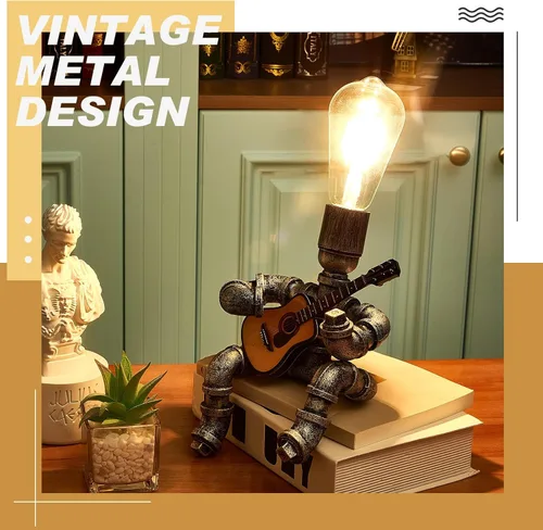 Vista 5 de VIHOSE Lámpara de mesa de tubo de metal, lámpara de escritorio de estilo robot creativo, luz industrial vintage para hombres, mesita de noche, bar