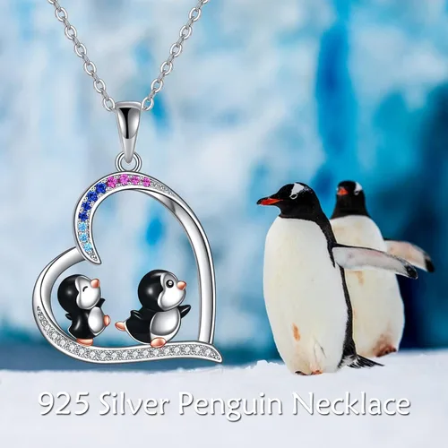 Vista 5 de YAFEINI Penguin Dog Gifts Sterling Silver Penguin Snowflake Necklace Heart Dog Pendant Jewelry for Women Girls Christmas Gifts