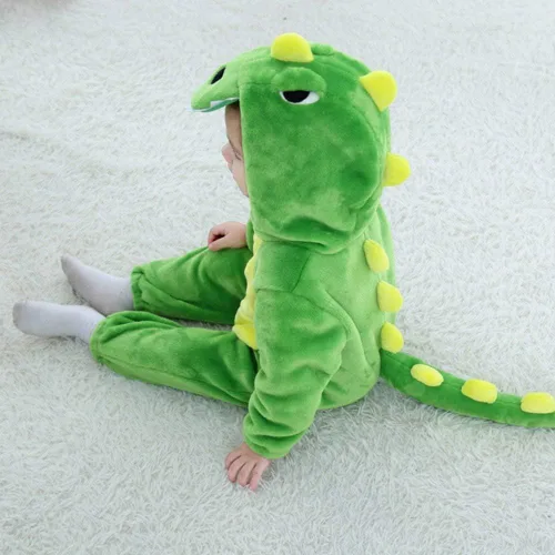 Vista 6 de LOLANTA Disfraz de dinosaurio para niños pequeños, unisex, de franela con capucha, mameluco de disfraz