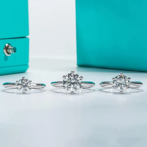 Vista 8 de AnuClub 1235CT Anillo solitario de moissanita de seis puntas, anillo de plata de ley 925, regalo para boda, compromiso y aniversario con certificado