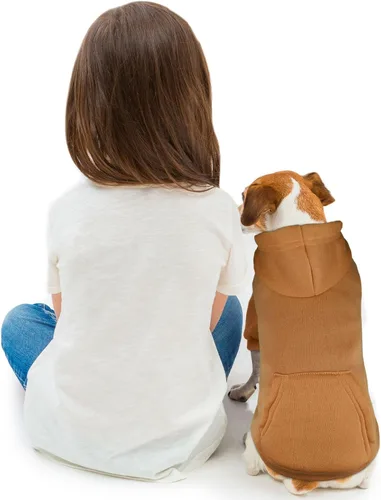 Vista 2 de Sudadera con capucha para perros pequeños, ropa de forro polar cepillado suave y liso, sudadera con capucha para mascotas con bolsillo (café-XS)