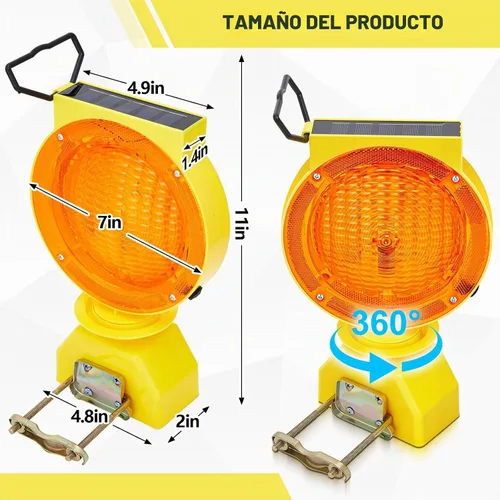 Vista 3 de 2 luces solares intermitentes de tráfico con barricada, ámbar