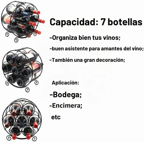 Vista 4 de PAG Soporte para botellas de vino de metal para encimera, 7 botellas, color marrón
