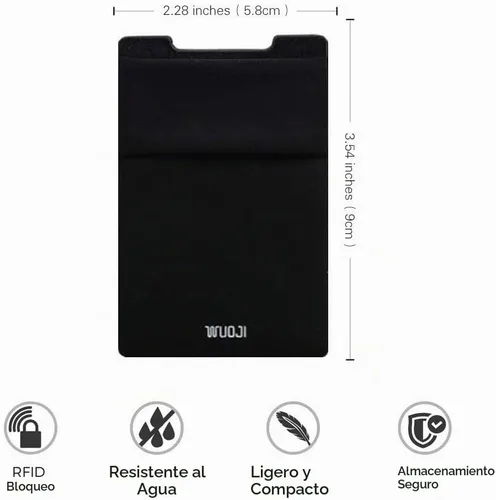 Vista 9 de Cartera para tarjetas de teléfono con bloqueo RFID, doble bolsillo seguro, ultradelgada, autoadhesiva, funda para tarjetas de crédito, calcomanía