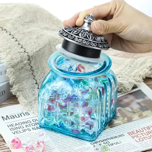Vista 3 de Tarro de cristal vintage para dulces con tapa, tarro de alimentos, frasco de nueces, joyero, para boda, dulces, bufé, almacenamiento de cocina