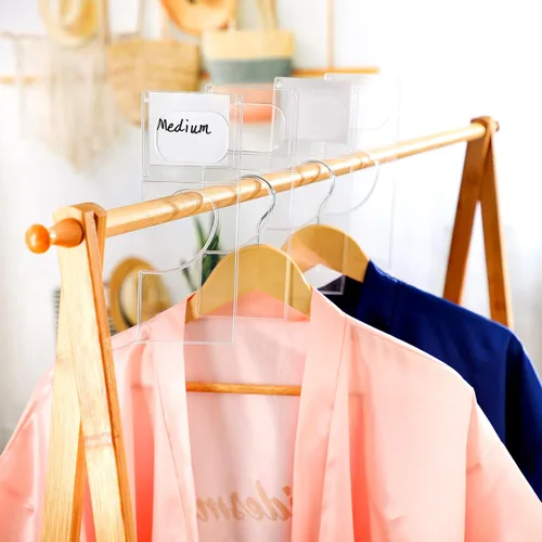 Vista 5 de Kathfly Paquete de 10 separadores de tamaño de perchero de plástico para colgar ropa, rectángulo transparente, perchero de ropa, perchas