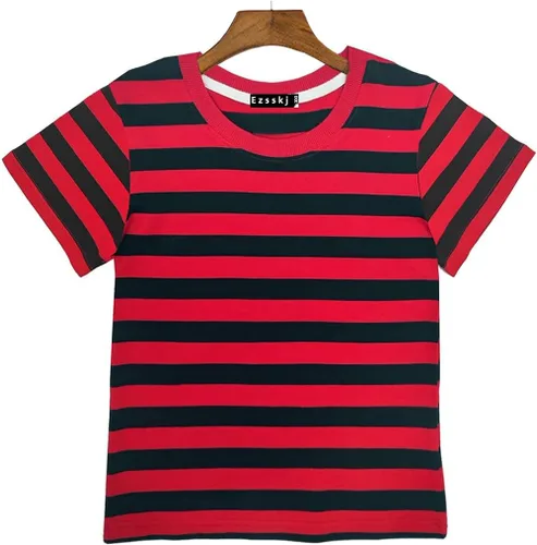 Vista 2 de Ezsskj Camiseta de Pugsley Addams para niños, camiseta de rayas negras y blancas para Halloween, disfraces de ladrón de bancos, camisetas novedosas