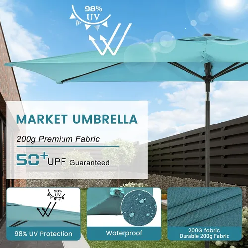 Vista 5 de MONDAWE Sombrilla de patio al aire libre de 10 x 6.5 pies, rectangular, sombrilla de mercado con inclinación y manivela, sombrilla de mesa comercial