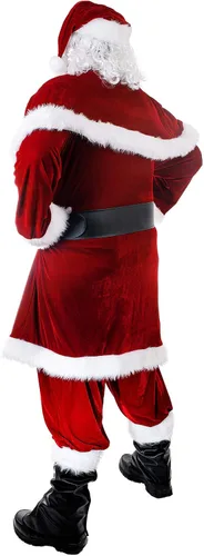 Vista 2 de Ahititi Disfraz de Papá Noel para hombre, juego de 12 piezas de terciopelo rojo de lujo para fiesta de Navidad, cosplay para adultos, Rojo