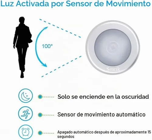 Vista 2 de Searik Paquete de 6 Luces con Sensor de Movimiento para Interiores, Magnéticas Inalámbricas con Batería, Luz Nocturna LED para Escalones, Escaleras