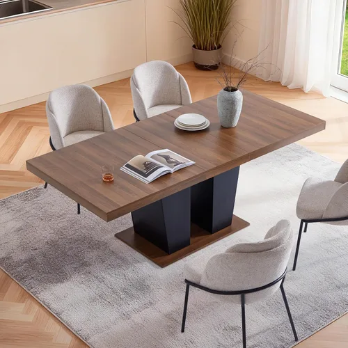 Vista 7 de Mesa de comedor extensible de 63 a 79 pulgadas para 4-8 rectangular de madera expandible con base acanalada para comedor, cocina, sala de estar