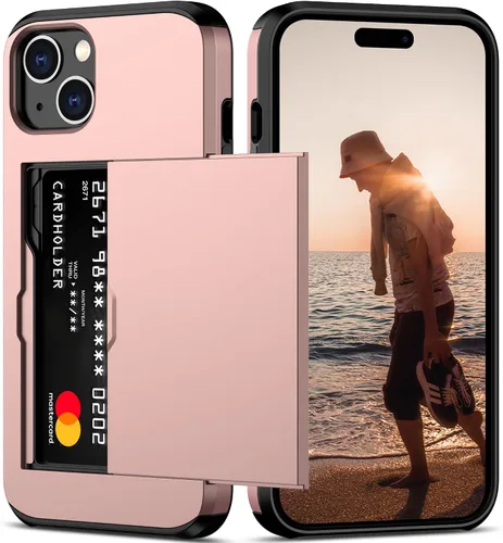 Vista 48 de Nvollnoe Compatible con iPhone 15 Funda con ranura para tarjetas, resistente, protectora de doble capa, a prueba de golpes, ranura oculta