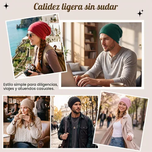 Vista 4 de Century Star Gorro Beanie de Algodón Holgado Elástico Hip-Hop Cálido Gorros de Calavera Unisex Amplio Ligero para Mujeres rojo (01 Red)