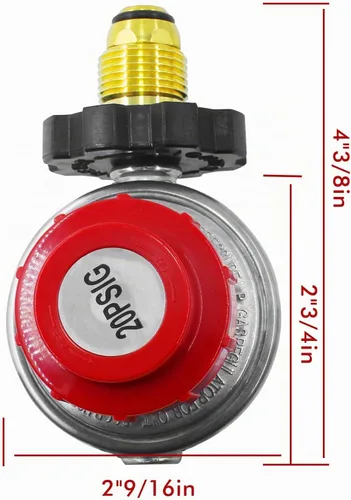 Vista 2 de Válvula Reguladora de Propano Ajustable 0 a 20 PSI Kit de Conversión de Manguera LP. Adaptador POL macho de entrada con salida de 1/8" NPT macho a