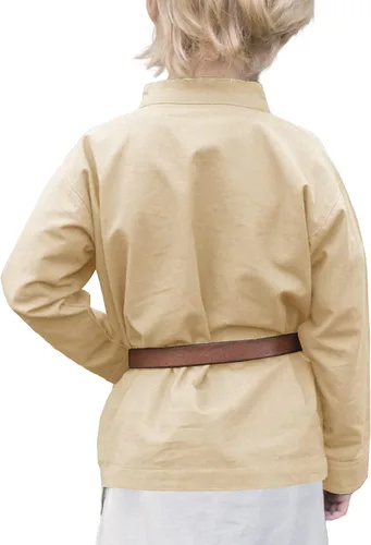 Vista 2 de Ryannology Camisa medieval con cordones para niños, disfraz de pirata, mercenario, escocés, renacentista, para niños, vikingo, Halloween, cosplay
