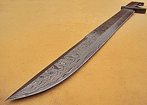 Vista 6 de SW-02 Espada hecha a mano de acero de Damasco de 23 pulgadas - Hermoso mango de micarta marrón yute