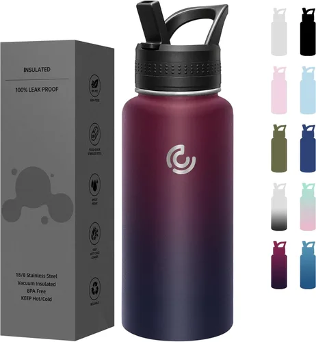 Vista 38 de COKTIK Botella de agua deportiva de 22 onzas, botella de agua de acero inoxidable para aislamiento térmico, botella de viaje reutilizable