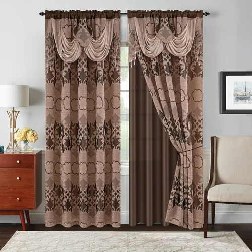 Vista 16 de Petrichor Cortinas de gasa jacquard transparente borgoña (54 pulgadas de ancho x 63 pulgadas de largo), 2 paneles con cenefa adjunta, diseño floral
