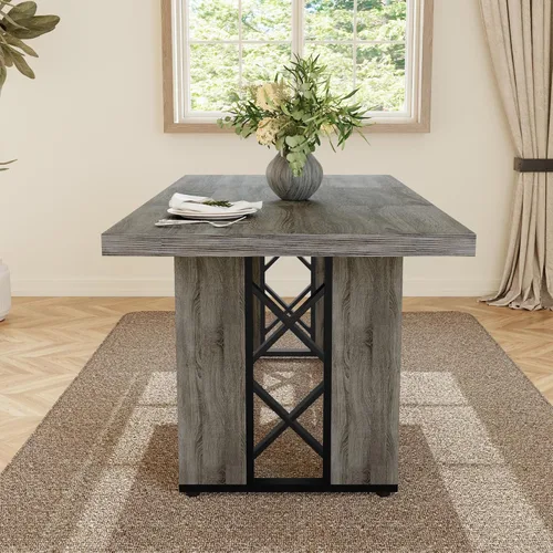 Vista 5 de HIPIHOM Mesa de comedor de granja de 70.8 pulgadas para 6 personas, mesa de cocina rectangular grande con patas resistentes, muebles de comedor
