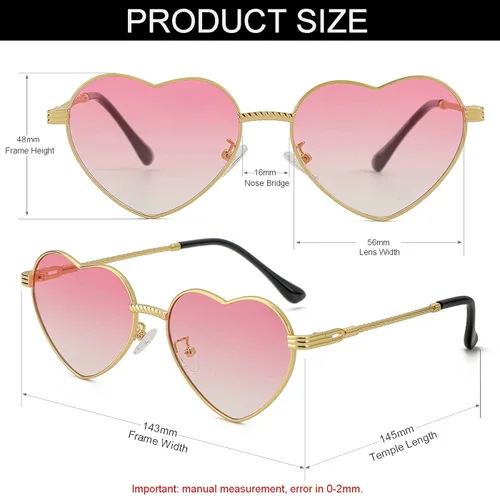 Vista 4 de NIDOVIX Lindos lentes de sol de corazón para mujer marco de metal de moda lentes de protección UV400