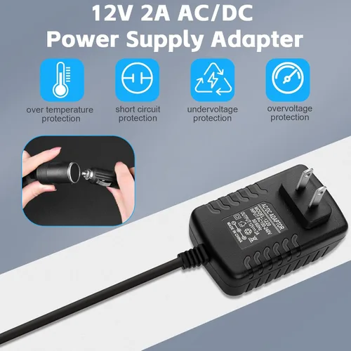Vista 3 de Convertidor de CA a CC de 12 V 2 A, 24 W Max Cable adaptador de corriente para encendedor de cigarrillos de automóvil, transformador de 110-240 V a
