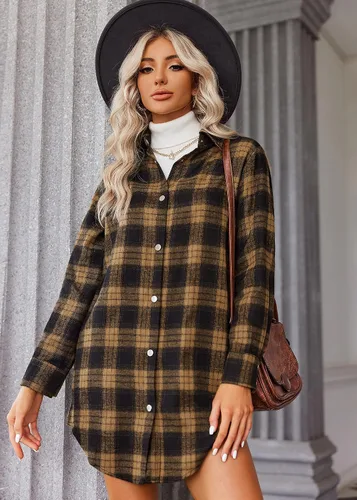 Vista 2 de Zeagoo Camisa de franela para mujer, de manga larga, a cuadros, con botones, con bolsillos