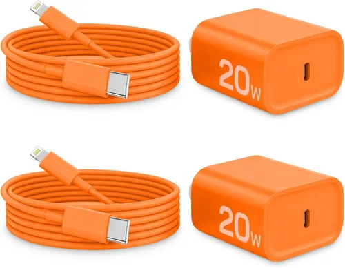 Vista 22 de CXX Cargador para iPhone de 20 W de carga rápida [certificado MFi, paquete de 2] bloque USB-C PD y cable de 6 pies compatible con iPhone Negro