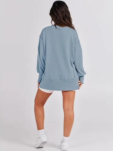 Vista 8 de ANRABESS Sudadera de gran tamaño para mujer, cuello redondo, manga larga, casual, con abertura, para otoño de 2024, ropa de preparación