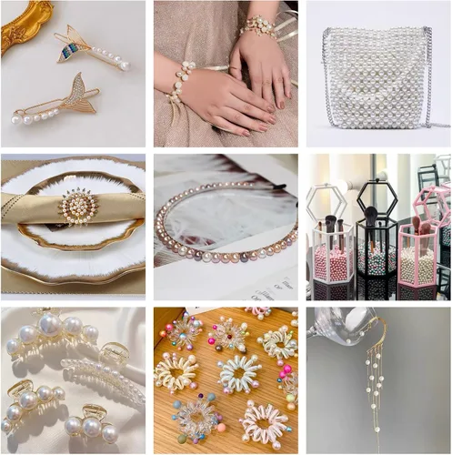 Vista 3 de PH PandaHall 1200 cuentas de perlas de imitación, 15 estilos, perlas de plástico ABS, cuentas espaciadoras de brillo suave, cuentas espaciadoras