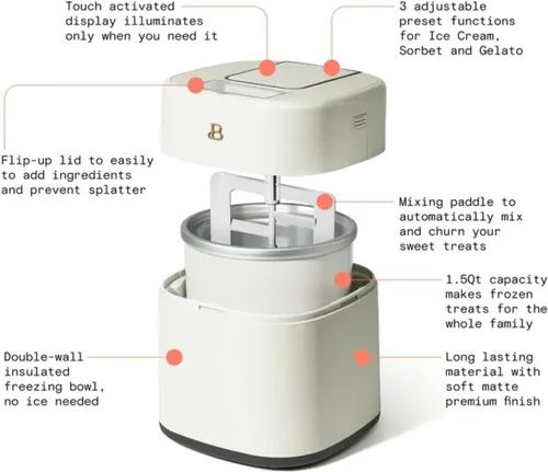 Vista 3 de Máquina eléctrica de helados de 1.5 cuartos de galón con pantalla táctil, temporizador digital, helados caseros, máquina de helado y sorbete