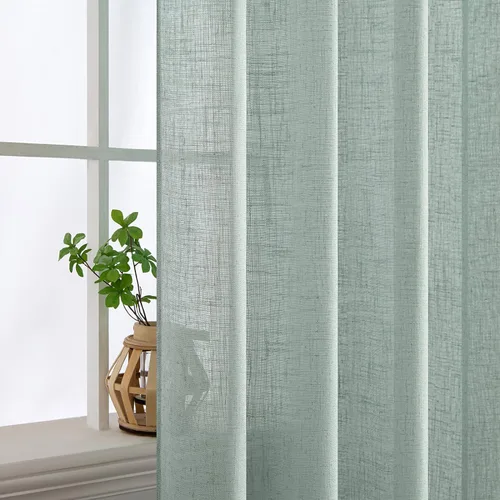 Vista 5 de MIULEE Cortinas de lino verde mar de 84 pulgadas de largo para dormitorio y sala de estar, cortinas de ventana con textura de lino suave y grueso