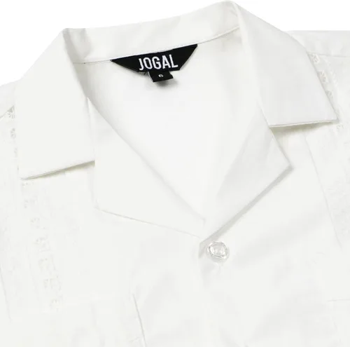 Vista 3 de JOGAL Camisas de guayabera cubana de manga corta con botones para la playa