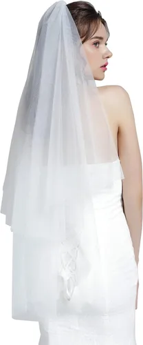 Vista 2 de BEAAUTELICATE Wedding Bridal Veil with Comb 2 Tier Cut Edge With Comb Elbow Fingertip Length