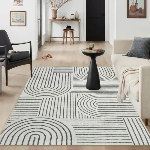 Vista 23 de Lahome Alfombras lavables abstractas, alfombra azul de 4 x 6 pies para dormitorio, guardería, suave, antideslizante, moderna, alfombra ultradelgada