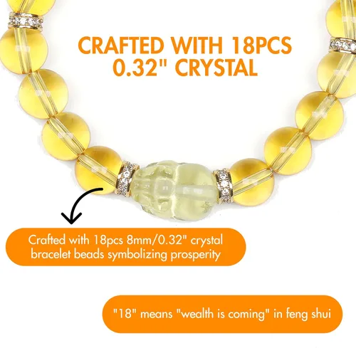 Vista 4 de Feng Shui - Pulsera de citrino del zodiaco para buena suerte y riqueza, pulsera de atracción de dinero de cristal natural con guardián Pixiu