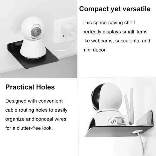 Vista 8 de Pequeño estante flotante – 0.118 in de grosor, 6.5 pulgadas, estante de pared de metal, estantes flotantes de metal para eco, cámaras, altavoz