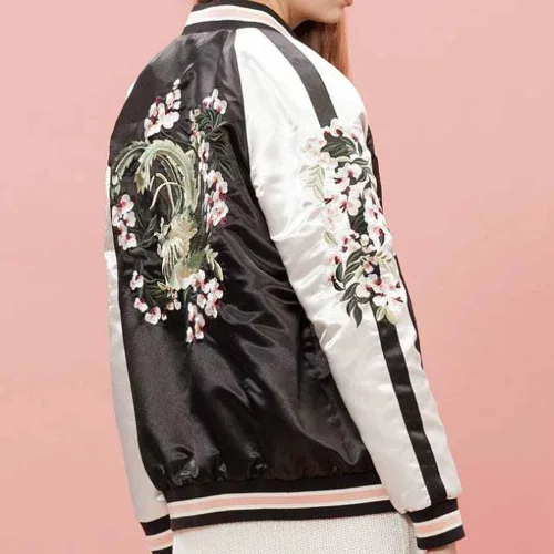 Vista 5 de Viport Chaqueta Bomber Reversible Bordada Floral Phoenix Mujer Negro Rojo