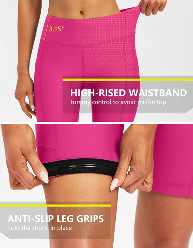Vista 5 de Bikewa Pantalones cortos de bicicleta para mujer, acolchados 4D, pantalones cortos de ciclismo de carretera, para mujer, con bolsillos con cremallera