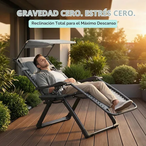 Vista 3 de ATORPOK Silla de gravedad cero con toldo, reclinable plegable para patio