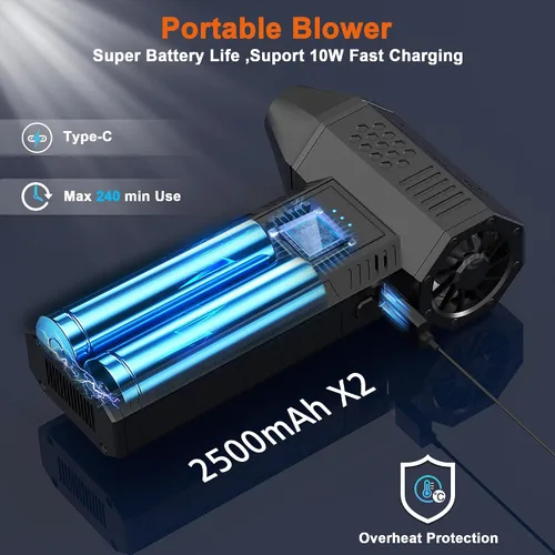 Vista 6 de JVSCAM Plumero de aire comprimido – Plumero de aire eléctrico con motor sin escobillas – Ventilador de aire inalámbrico ajustable de 3 engranajes