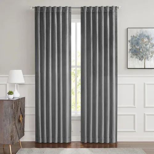 Vista 17 de Paneles de cortinas opacas de terciopelo gris oscuro para ventana, reducción de ruido, 90% de oscurecimiento de la habitación, bolsillo para barra